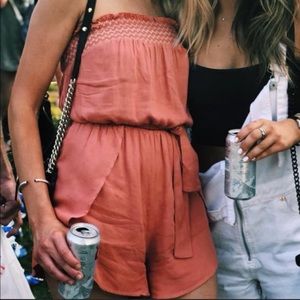 Strapless peach romper